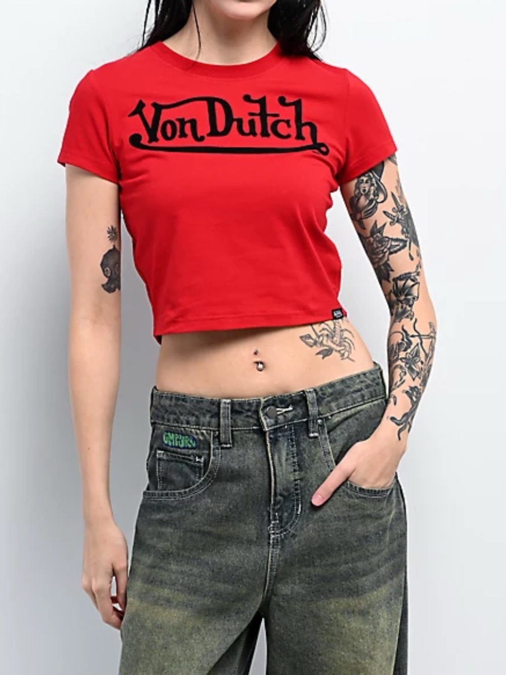 Von Dutch Womens Red Tee with Black Logo